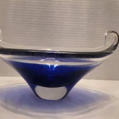 Scandinavian SEA Glasbruk Blue Glass Bowl Signed & Numbered
