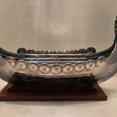 20th-Century Norwegian Silver-Plated Model of a Viking Longboat By Harald Aase