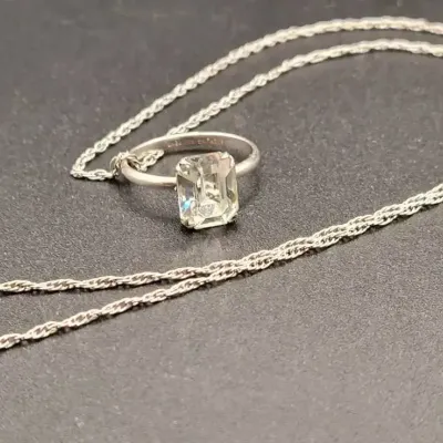 18" Sterling Necklace and Sterling Ring with Glass Stone - Size 7