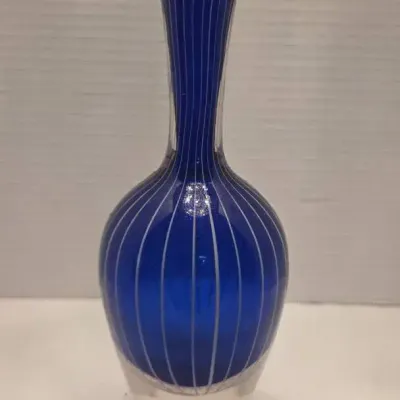 Tranås Konstglas Blue and White Zebra-Striped Vase