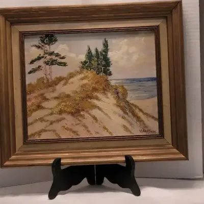 Vintage Oil Painting Titled "Indiana Sand Dunes" by American Impressionist Artist Glenn Franklin Ba