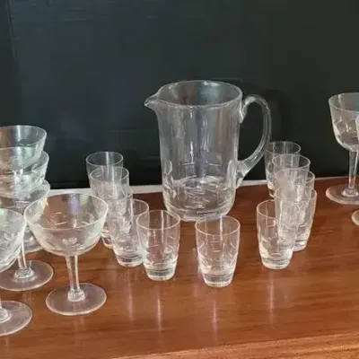 Orrefors "Bernadotte" Geometric Pattern Crystal Glassware