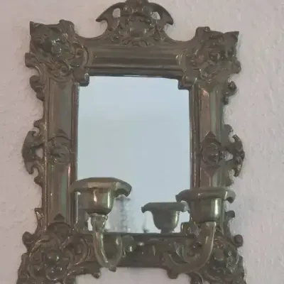 Ornate Brass Mirror And Movable Sconces #1