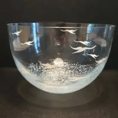 Lindshammar Blue Art Glass Bowl from Sweden 