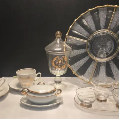 Gold Trim Porcelain and Glass 
