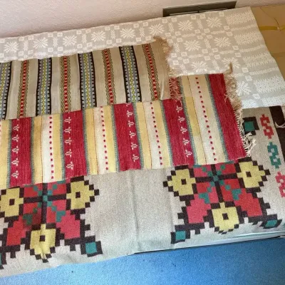 Reversible Table Cloth & 3 Vintage Swedish Folk Art Hand-Woven Wool Table Runners
