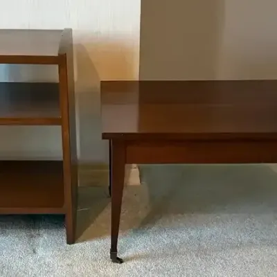 Vintage MCM Step Shelf & MCM Traditional Style Wood Coffee Table
