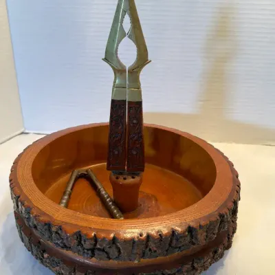 Vintage MCM Wood Nutcracker Bowl & Nutcracker 