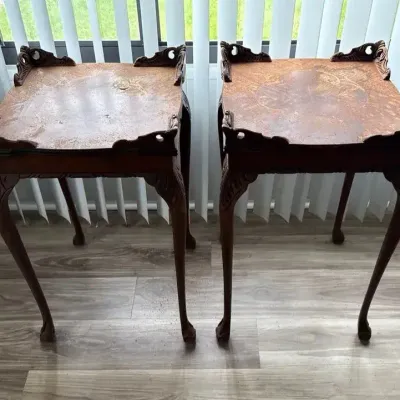 Pair Of Carved Tables With Ball Claw Feet 