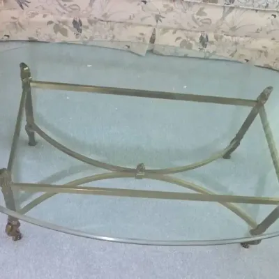 La Barge Hollywood Regency Solid Brass & Oval Beveled Glass Coffee Table