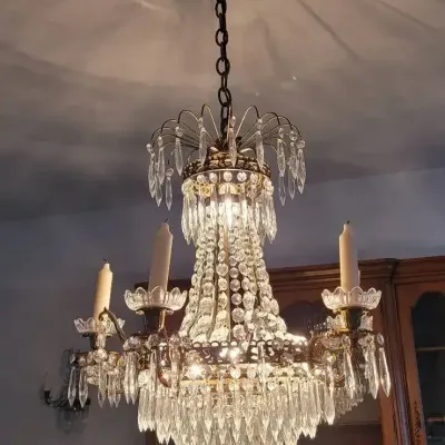 Empire Crystal and Brass Chandelier