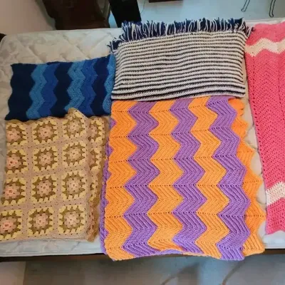 2 Handmade Crochet Blankets & 3 Crochet Lap-Blankets