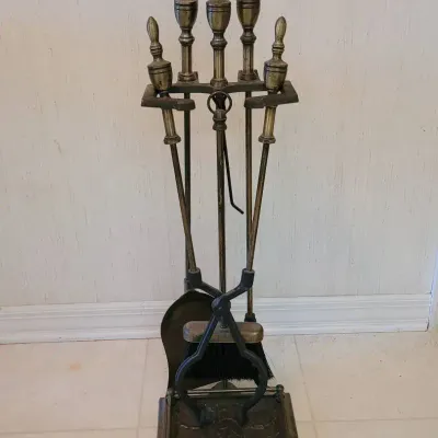 Vintage-Style 5-Piece Fireplace Tool Set with a Stand