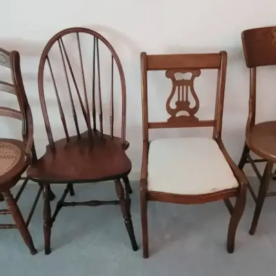 Collection of Four Distinct Vintage and Antique Wooden Chairs