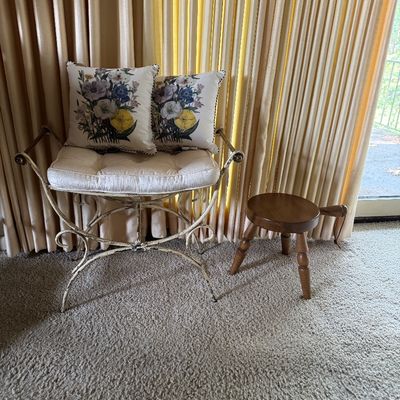 Vintage vanity, stool, and milking stool