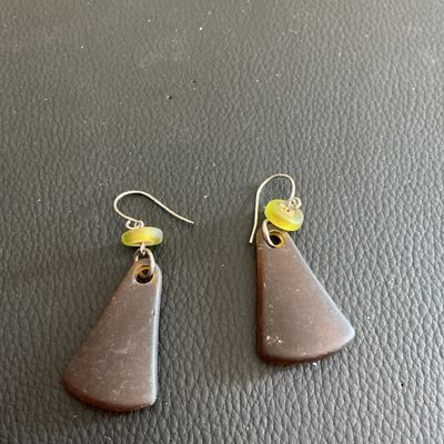 Sale Photo Thumbnail #98: Beautiful Vintage light brown sea glass earrings 
Please see attached pictures