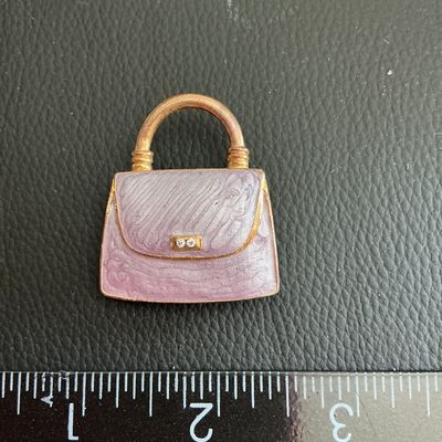 Sale Photo Thumbnail #65: Vintage Gold Tone purple enamel hand bag brooch 
Please see attached pictures