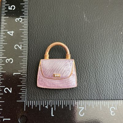 Sale Photo Thumbnail #66: Vintage Gold Tone purple enamel hand bag brooch 
Please see attached pictures