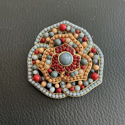 Sale Photo Thumbnail #40: Beautiful Vintage premier design flower brooch with multi colored beads 
Please see attached pictures