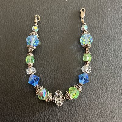 Sale Photo Thumbnail #70: Beautiful handmade blue and green faceted crystal beads bracelet 
Please see attached pictures