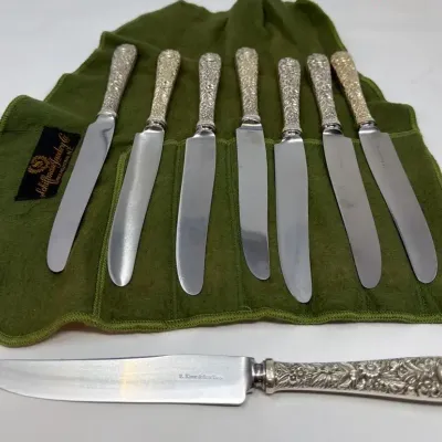 S. Kirk & Sons - 8pc Repousee Sterling Silver Dessert Knives - 452 Grams - 15.8 Oz