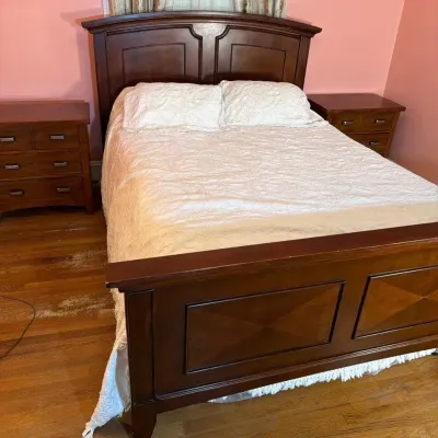Full Size Wooden Bed Frame with Matching Wood 4 Drawer Nightstands 