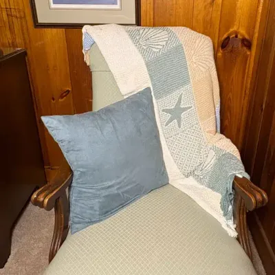 Vintage Style Rocker Features a Light Green Fabric w/ Diamond Pattern