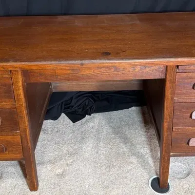 Vintage Oak Teachers Desk - Mission Style - Pullout Writing Surfaces