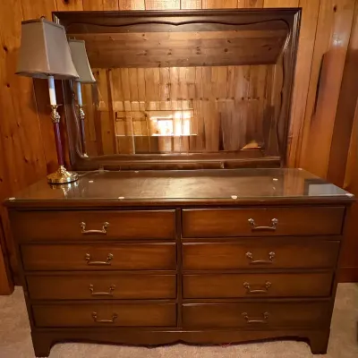 Mid-Century Modern 8-Drawer Walnut Unit Featuring Brass Drop Pull Hardware