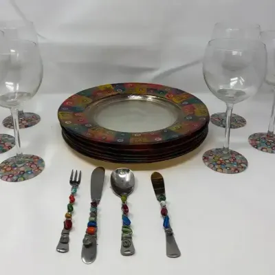 Berkeley Designs Hand Painted Dinner Plate - Abstraction - Hand Painted Polka Dot Bottom Wine Glass