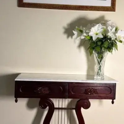Judy Berry Signed/Numbered Print - Vintage Wooden Harp-stand Table with Marble Top - Waterford 