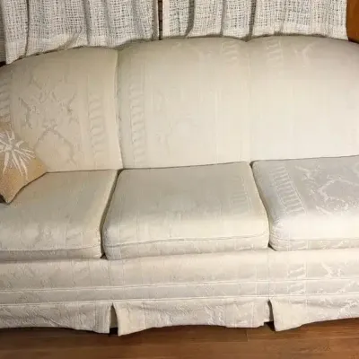 Thomasville - Superior Wood Products - White Upholstered Couch with Floral Design 
