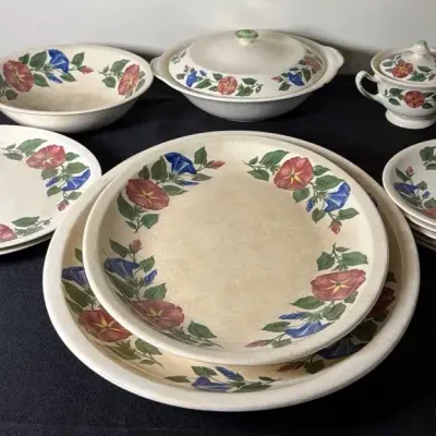 Paden City Pottery Morning Glory Serving Set - Oval Platters - Serving Bowl - Cream & Sugar 8 More 