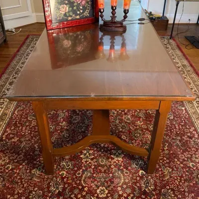 FiniSphinx Area Rug *Mahogany Kitchen Table w/ Glass Top  and Two Side Drawers * Vintage Floral