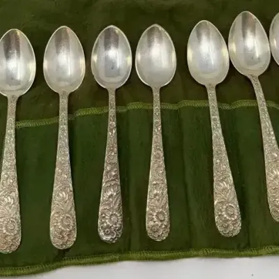 S. Kirk & Sons - 7pc Repousse Sterling Silver Teaspoon Set - 176 Grams - 6.3 Oz