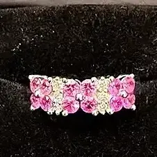 Fuchsia Flowers And Clear Gemstone 14K White Gold Ring