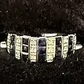 14K White Gold Blue Sapphire And Diamond Alternating Band Ring
