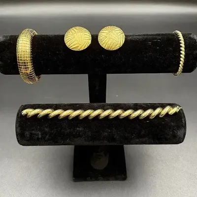 14k Large And Small Bracelet, An Anne Klein Hinged Bracelet And Gold-toned Clip-on Earrings