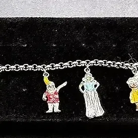 Vintage Silver-toned Snow White And The Seven Dwarfs Enamel Charm Bracelet