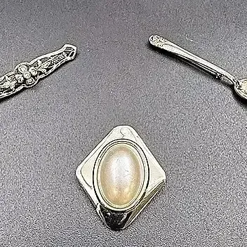 Antique Filigree Sterling And Clear Gemstone Pin, Vintage Jeri-Lou Scarf Clip & Silver Spoon Pin