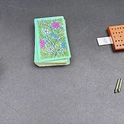 Classic Rubix Cube And Wooden Travel Cribbage Board With Deck Of Cards