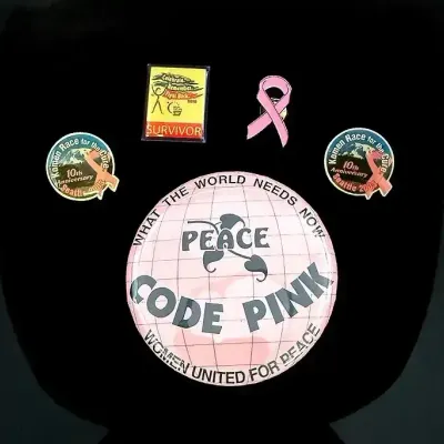 Breast Cancer Awareness Pins And Women United For Peace Button