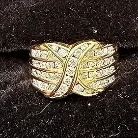 Multi-row Clear Gemstone 14K Gold Cocktail Ring