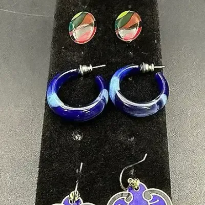 Vibrant Colored Earring Lot Featuring A Vintage Pair Of Roman Cloisonné Enamel Dangle Earrings