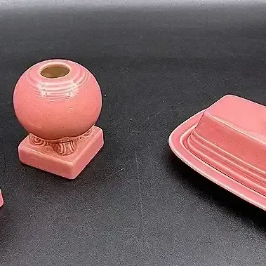 Fiestaware Bulb Candle Holders And Butter Dish In Rose