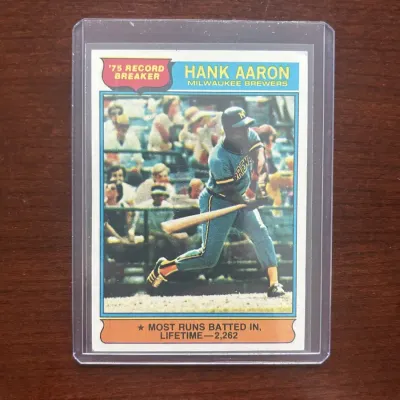 1976 Topps Baseball Card. Hank Aaron - Record Breaker. Card #1