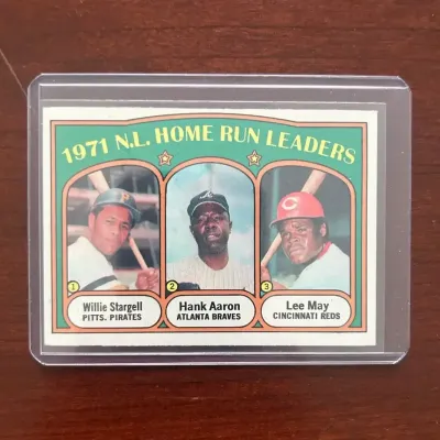 1972 Topps Baseball Card. NL Home Run Leaders - Hank Aaron, Willie Stargell. Card #89