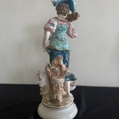 Vintage Italian Capodimonte Style Porcelain Figurine – Boy with Swans & Gold Accents