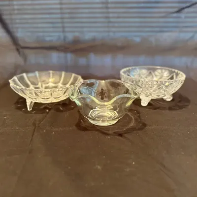 Vintage Clear Glass Miniature Footed Bowls Lot – Pressed Glass & Art Glass Decorative Open Salt Cell