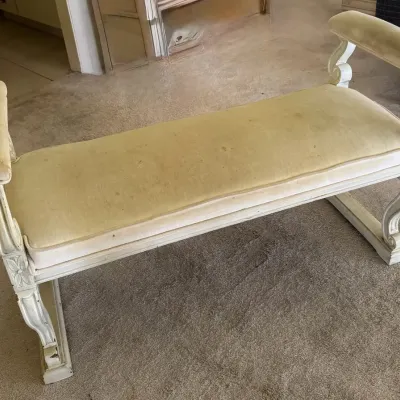 Vintage French Provincial Scroll-Arm Vanity Bench – Window Seat Accent